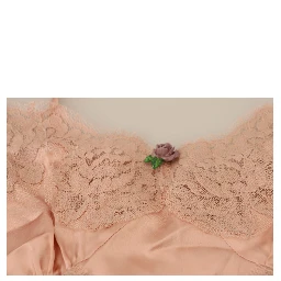 Pink Satin Lace Roses Tank Top Lingerie