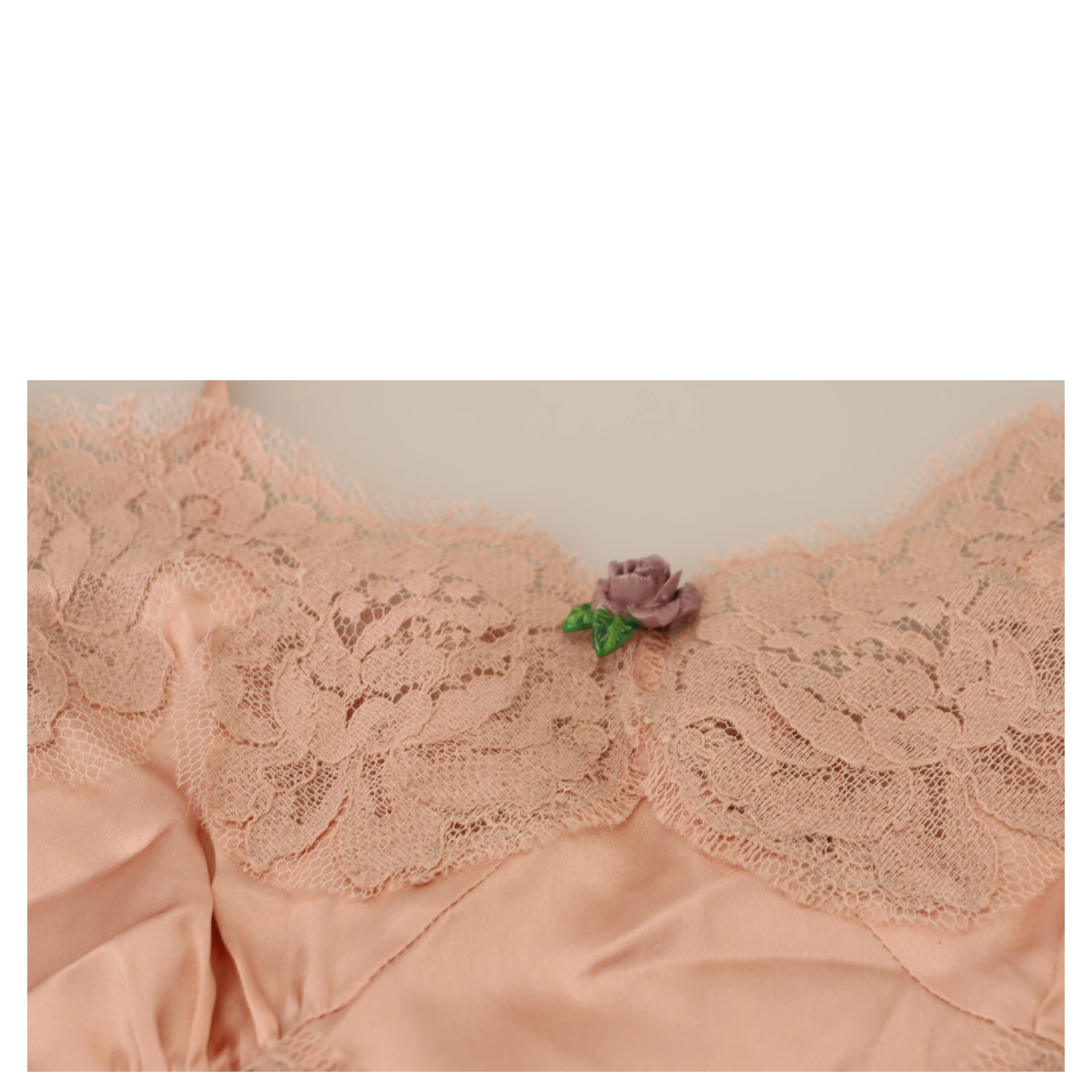 Pink Satin Lace Roses Tank Top Lingerie