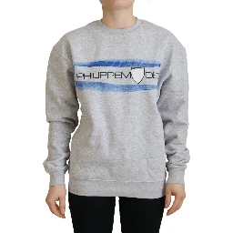 Gray Printed Long Sleeves Pullover Sweater