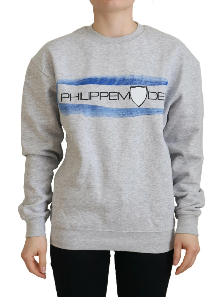 Gray Printed Long Sleeves Pullover Sweater