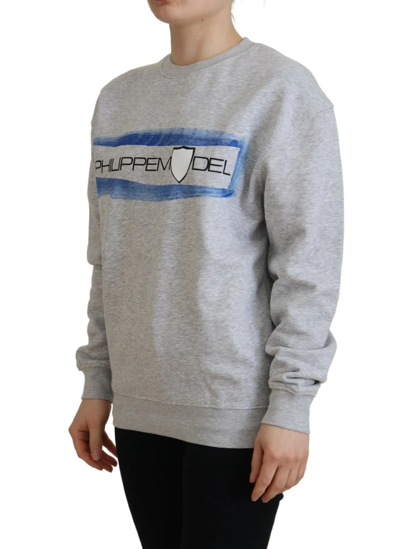 Gray Printed Long Sleeves Pullover Sweater