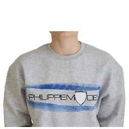 Gray Printed Long Sleeves Pullover Sweater