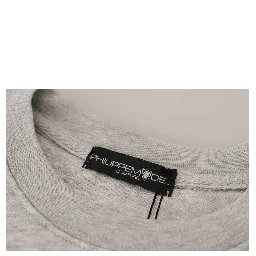 Gray Printed Long Sleeves Pullover Sweater