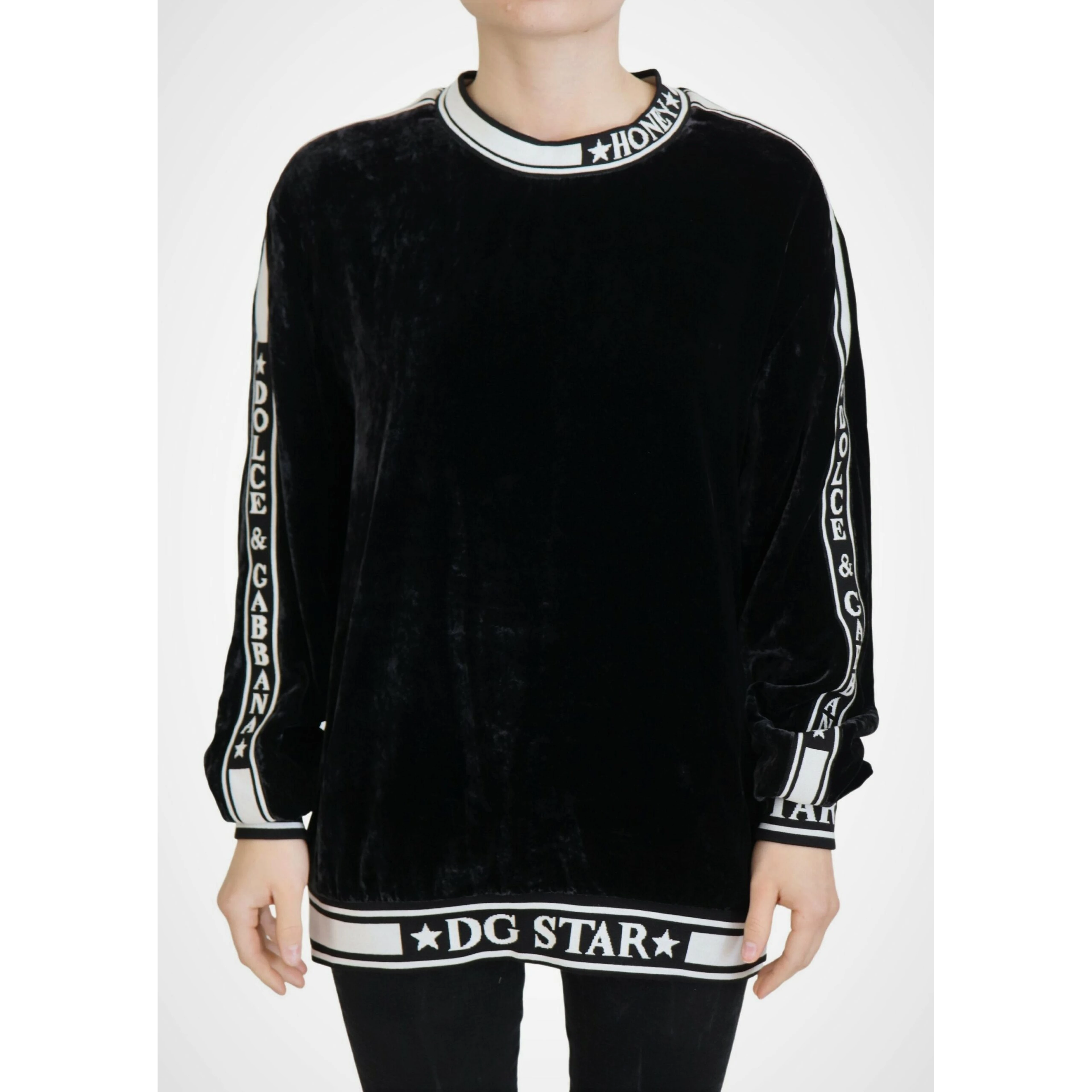 Black Velvet Crewneck Pullover Sweater