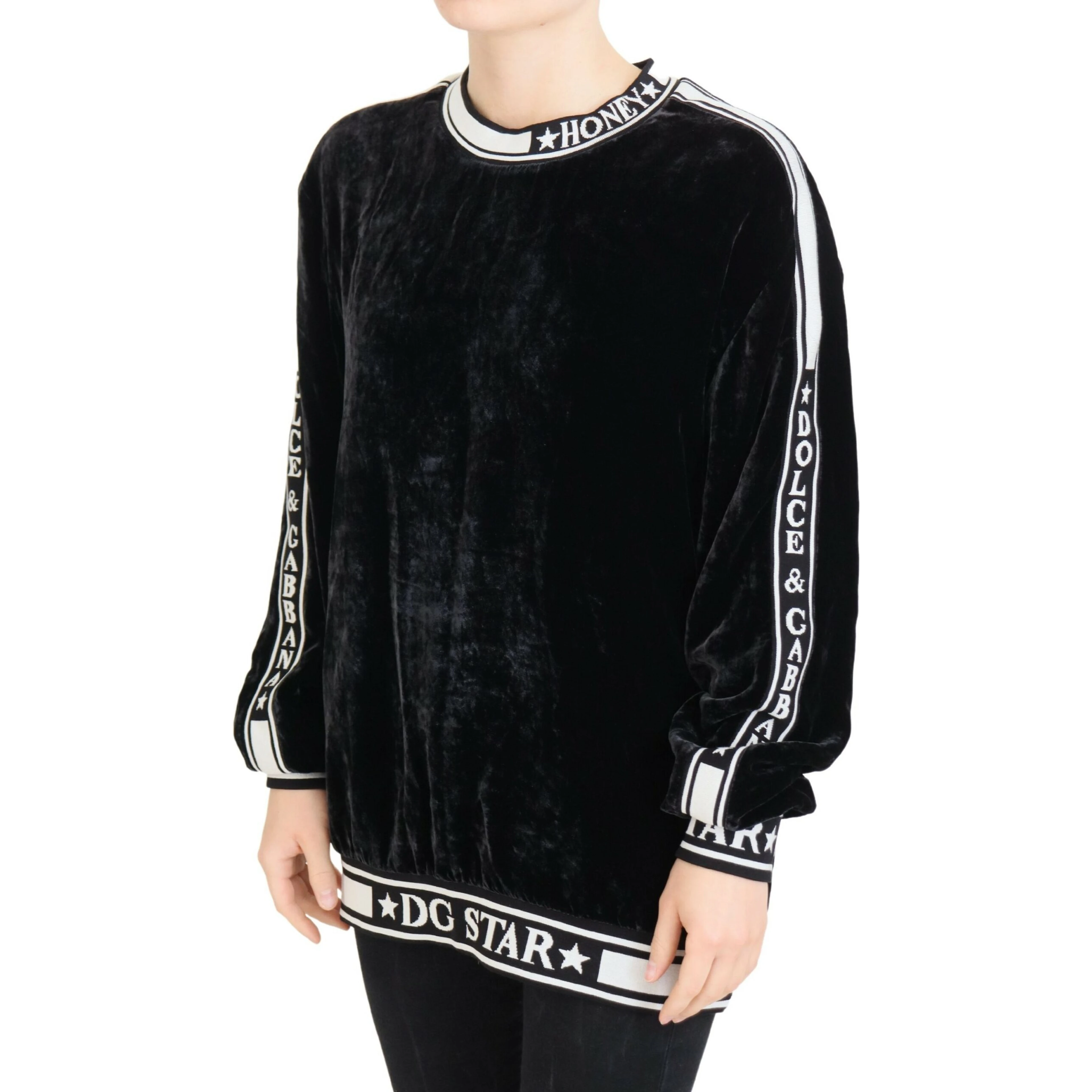 Black Velvet Crewneck Pullover Sweater