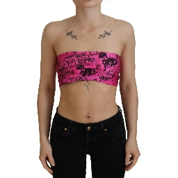 Pink Newspaper Print Bra Cropped Blouse