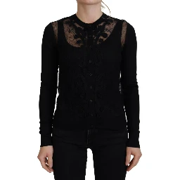 Black Floral Lace Button Cardigan Sweater