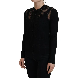 Black Floral Lace Button Cardigan Sweater