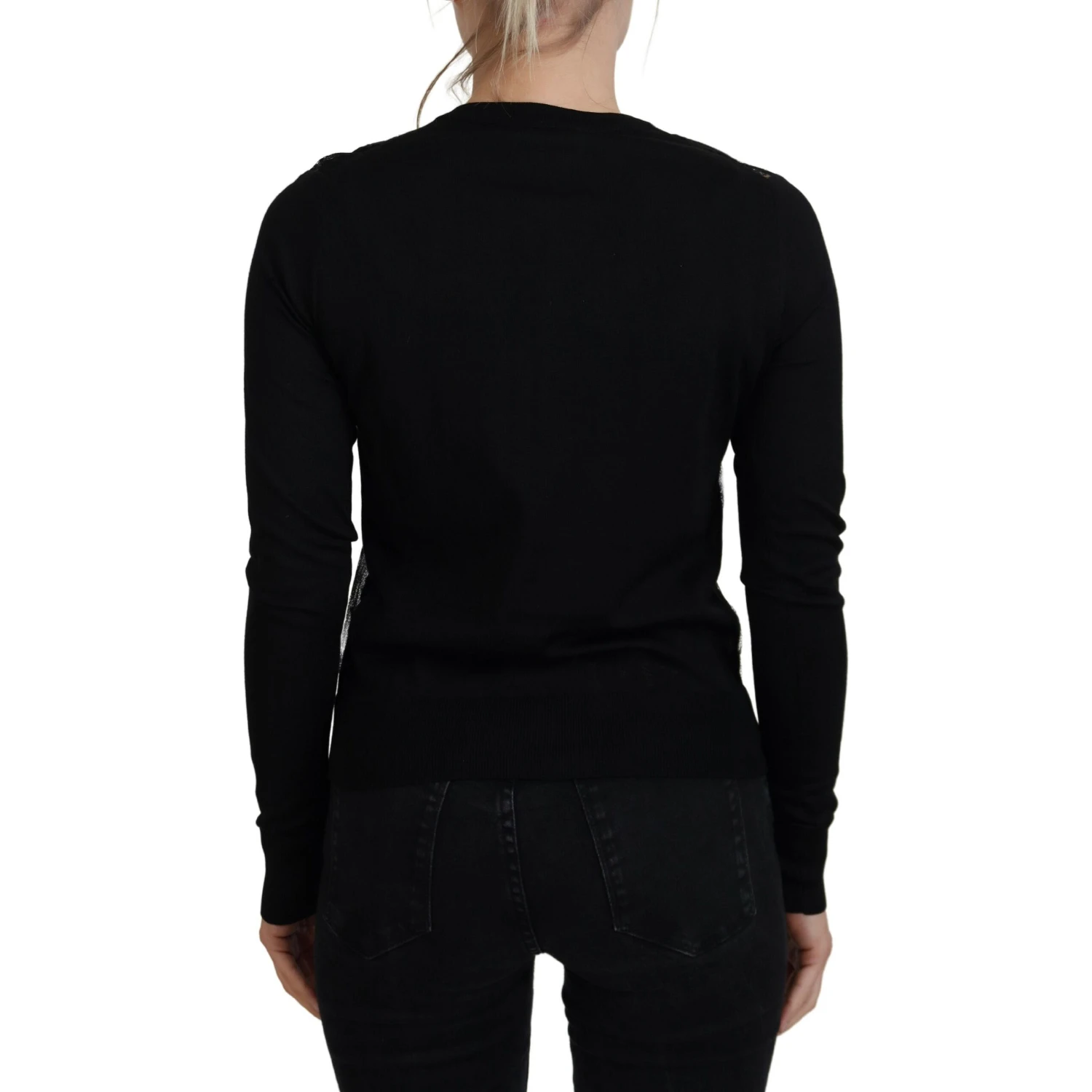 Black Floral Lace Button Cardigan Sweater