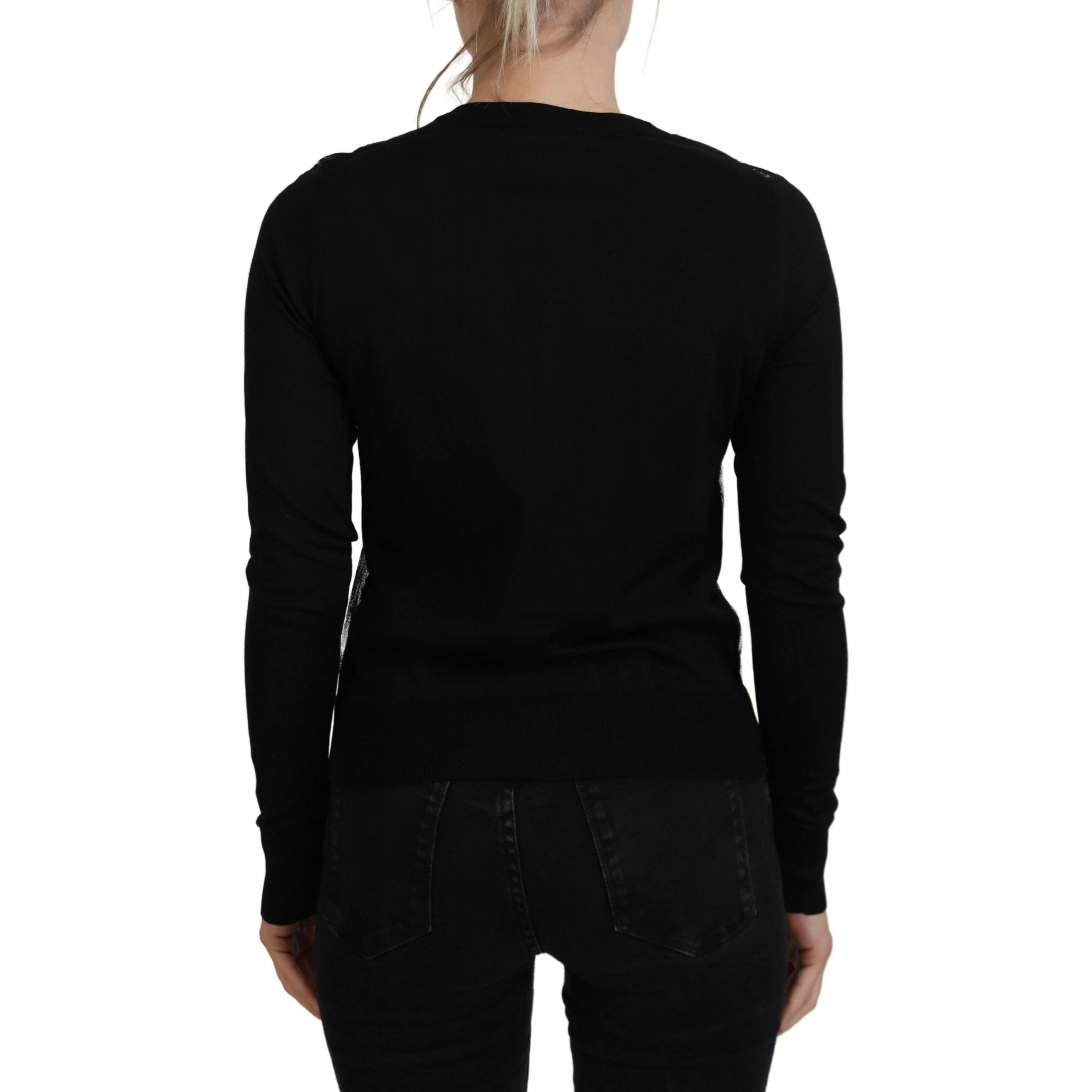 Black Floral Lace Button Cardigan Sweater