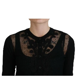 Black Floral Lace Button Cardigan Sweater