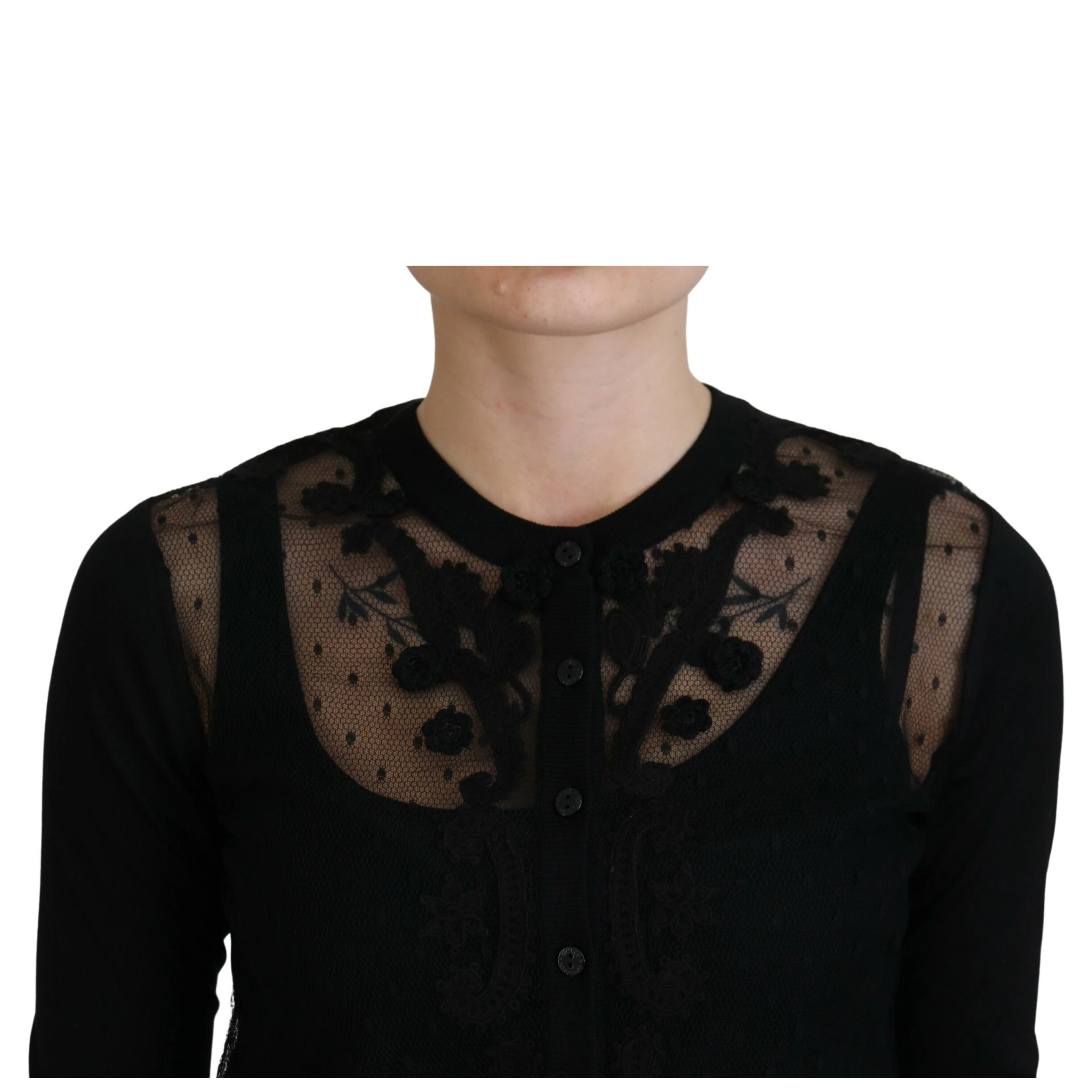 Black Floral Lace Button Cardigan Sweater