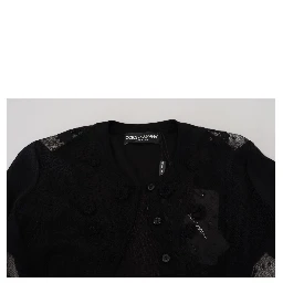 Black Floral Lace Button Cardigan Sweater