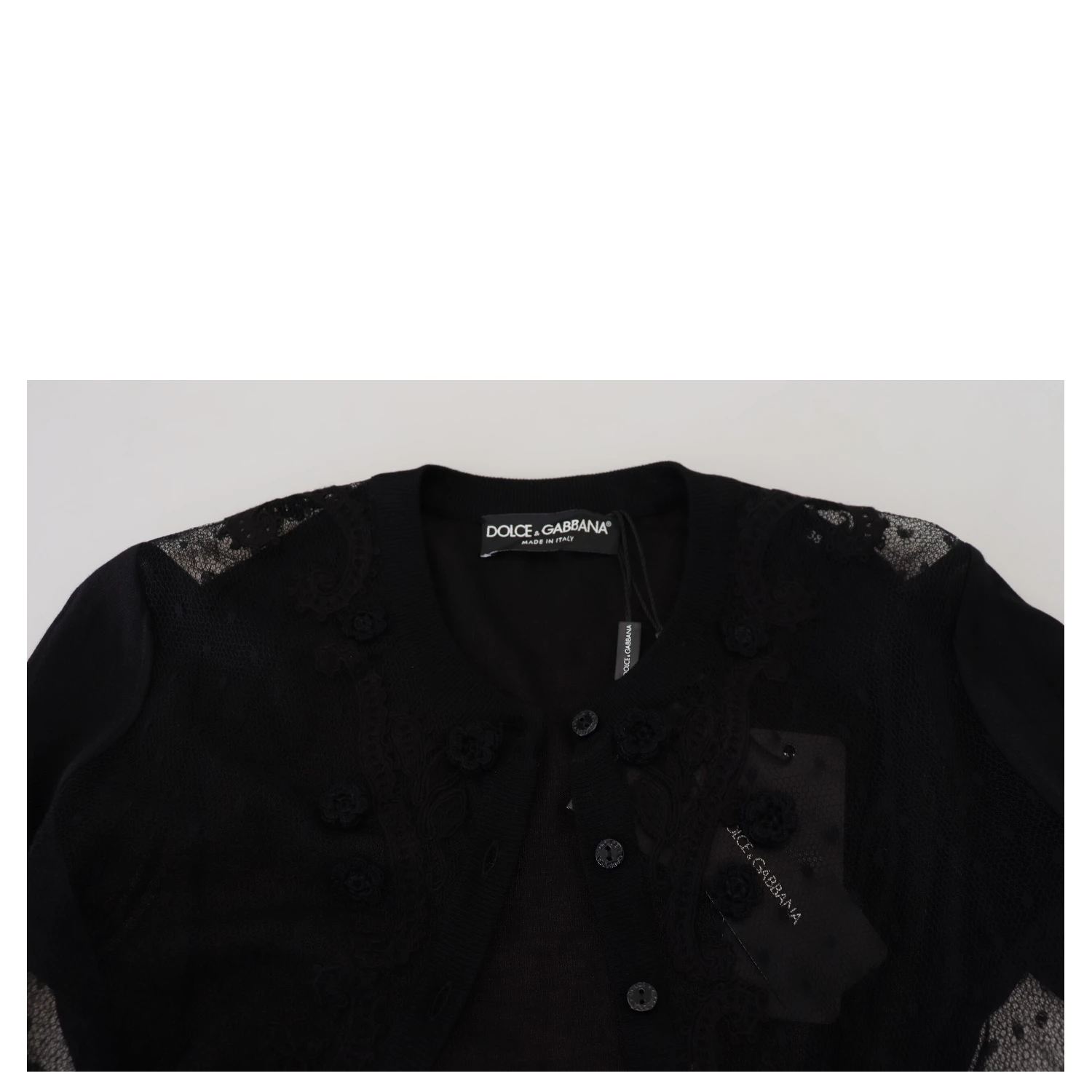 Black Floral Lace Button Cardigan Sweater