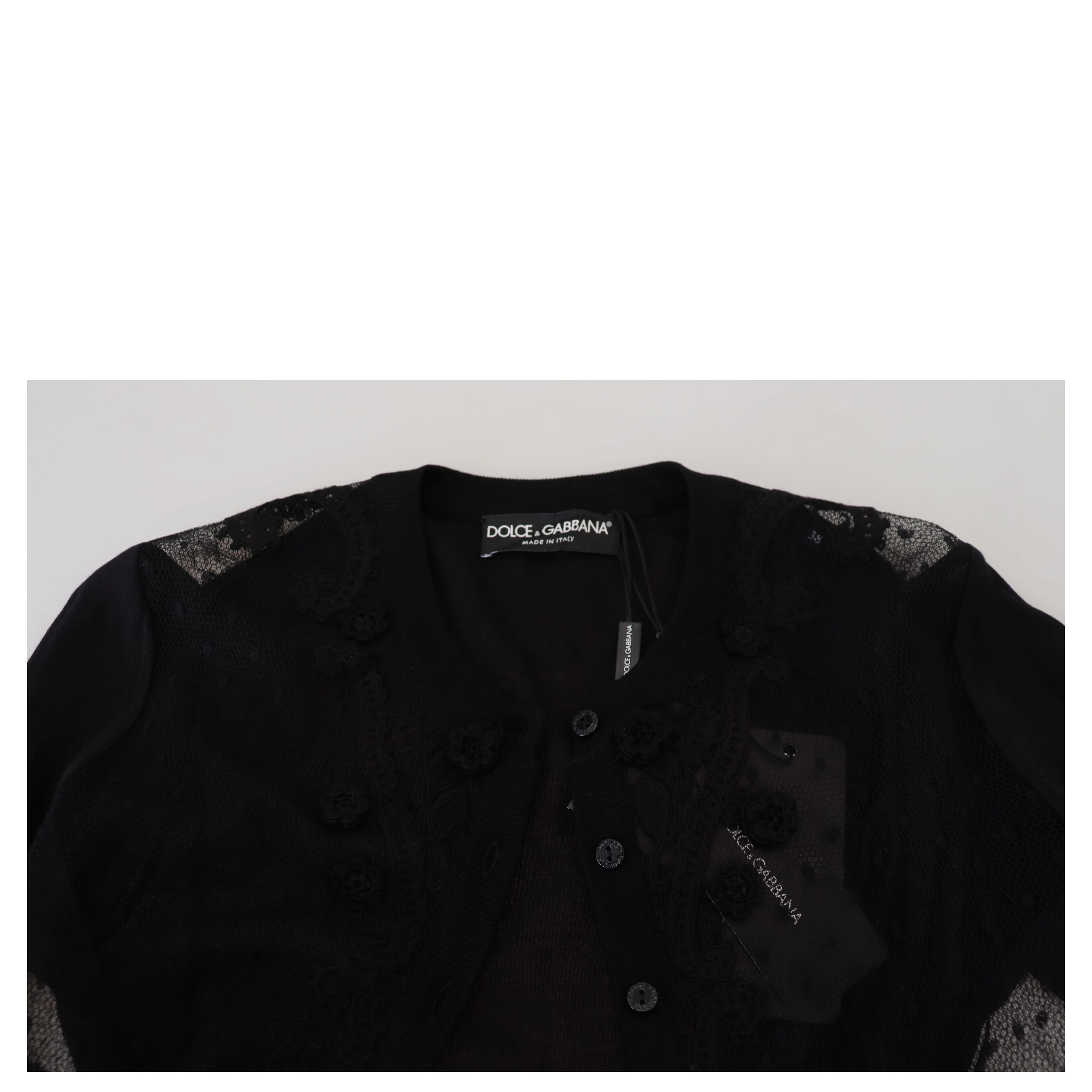 Black Floral Lace Button Cardigan Sweater