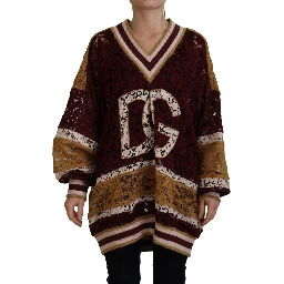 Multicolor Lace V-neck Pullover Sweater