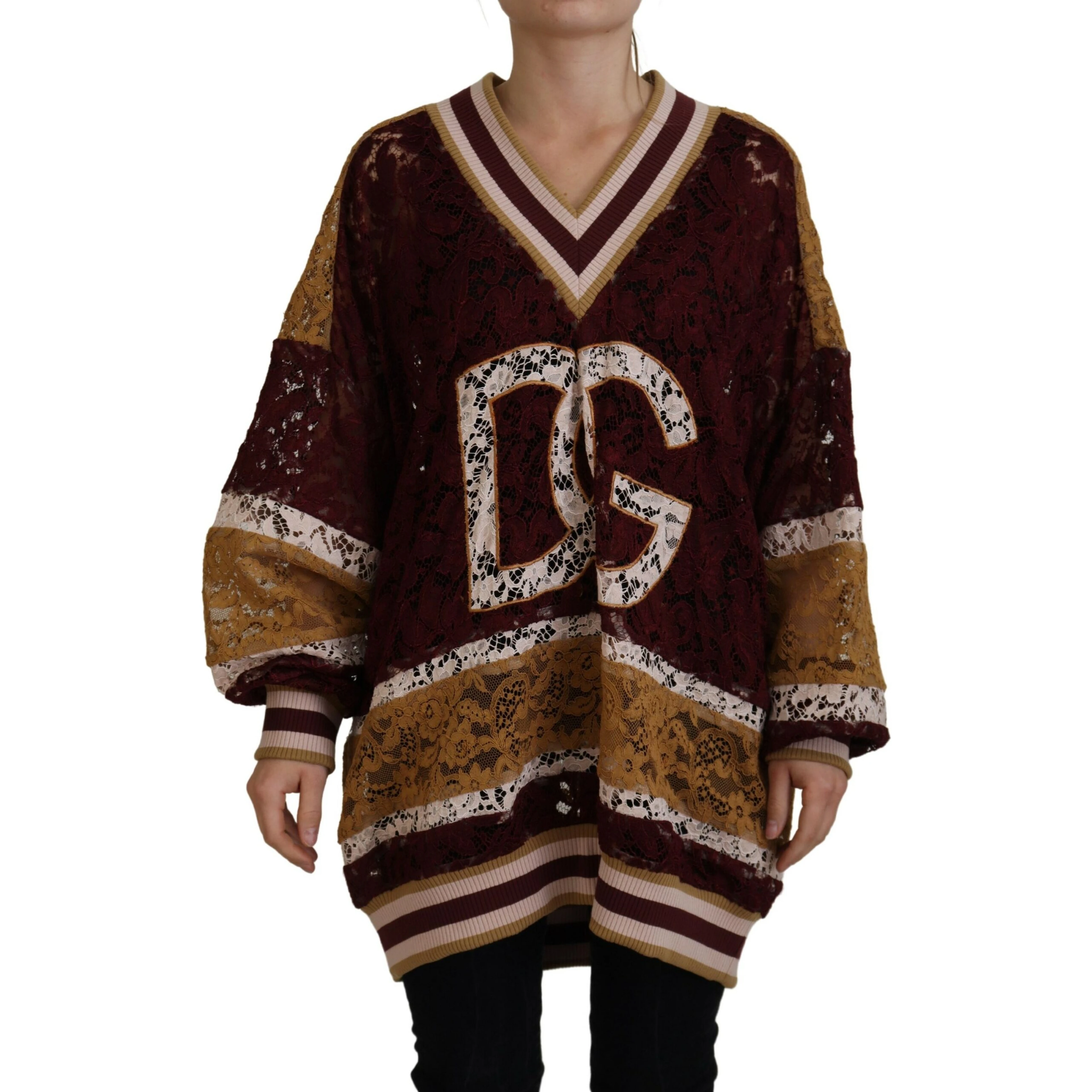Multicolor Lace V-neck Pullover Sweater