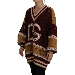 Multicolor Lace V-neck Pullover Sweater