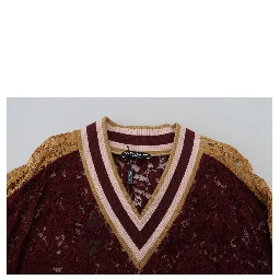 Multicolor Lace V-neck Pullover Sweater