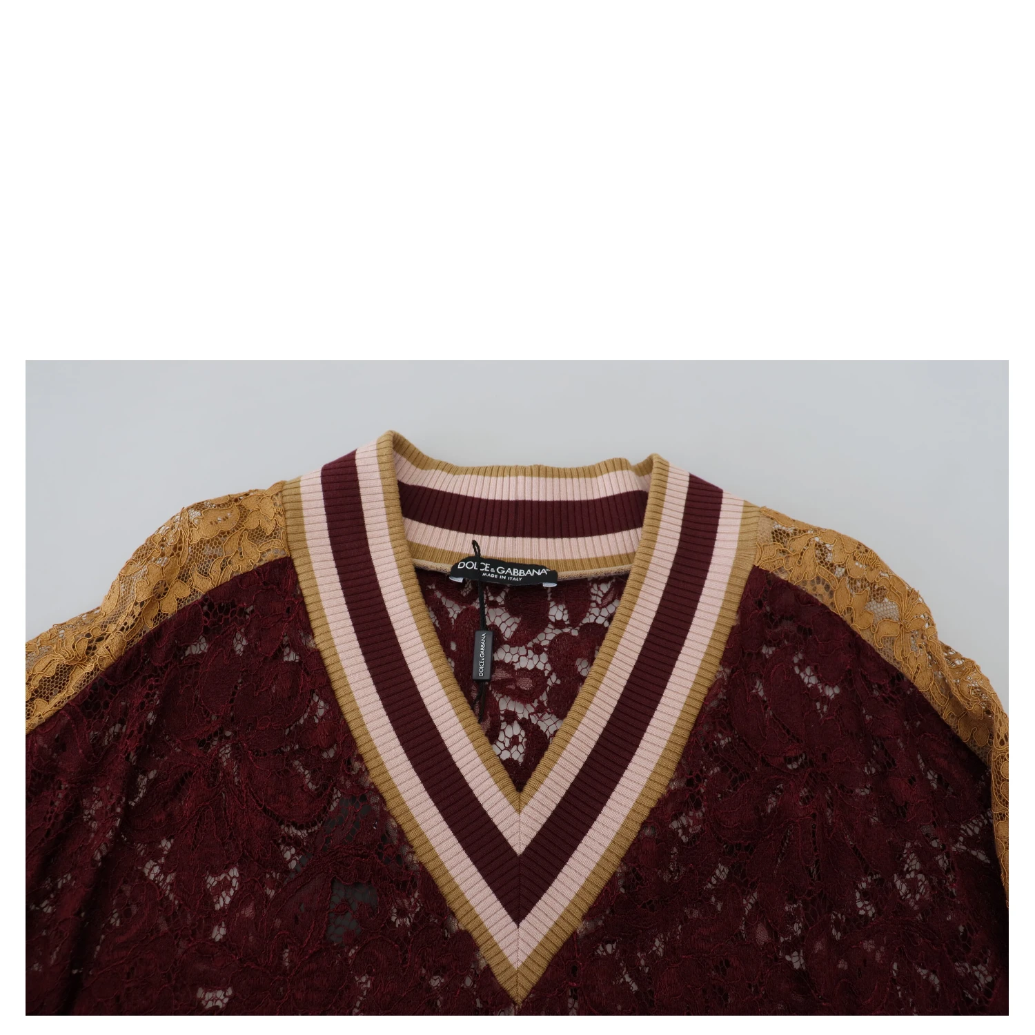 Multicolor Lace V-neck Pullover Sweater
