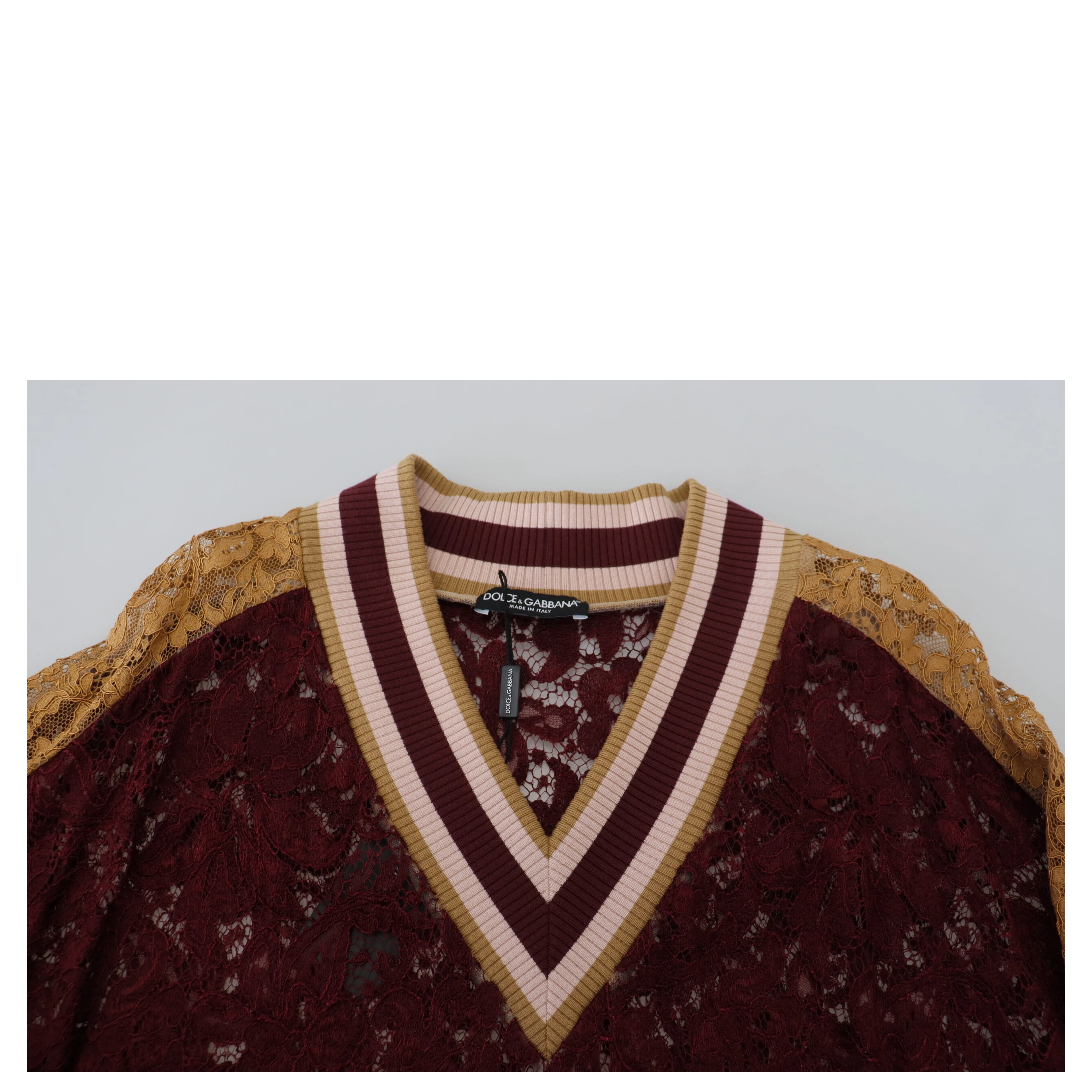 Multicolor Lace V-neck Pullover Sweater