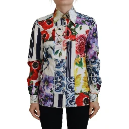 Multicolor Floral Cotton Collared Blouse Top