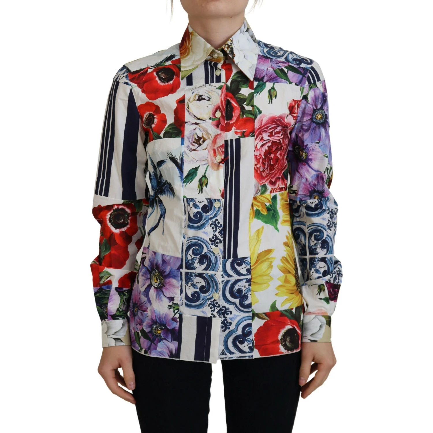 Multicolor Floral Cotton Collared Blouse Top