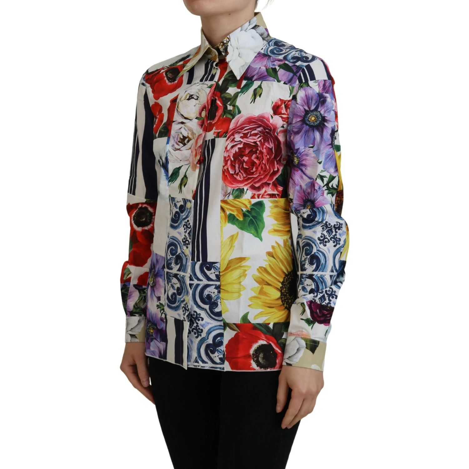 Multicolor Floral Cotton Collared Blouse Top