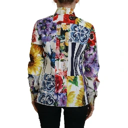 Multicolor Floral Cotton Collared Blouse Top