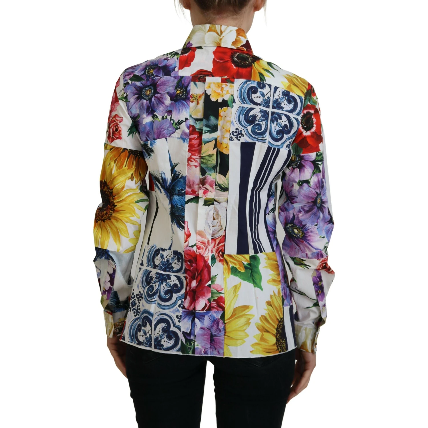 Multicolor Floral Cotton Collared Blouse Top