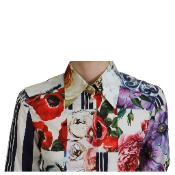Multicolor Floral Cotton Collared Blouse Top