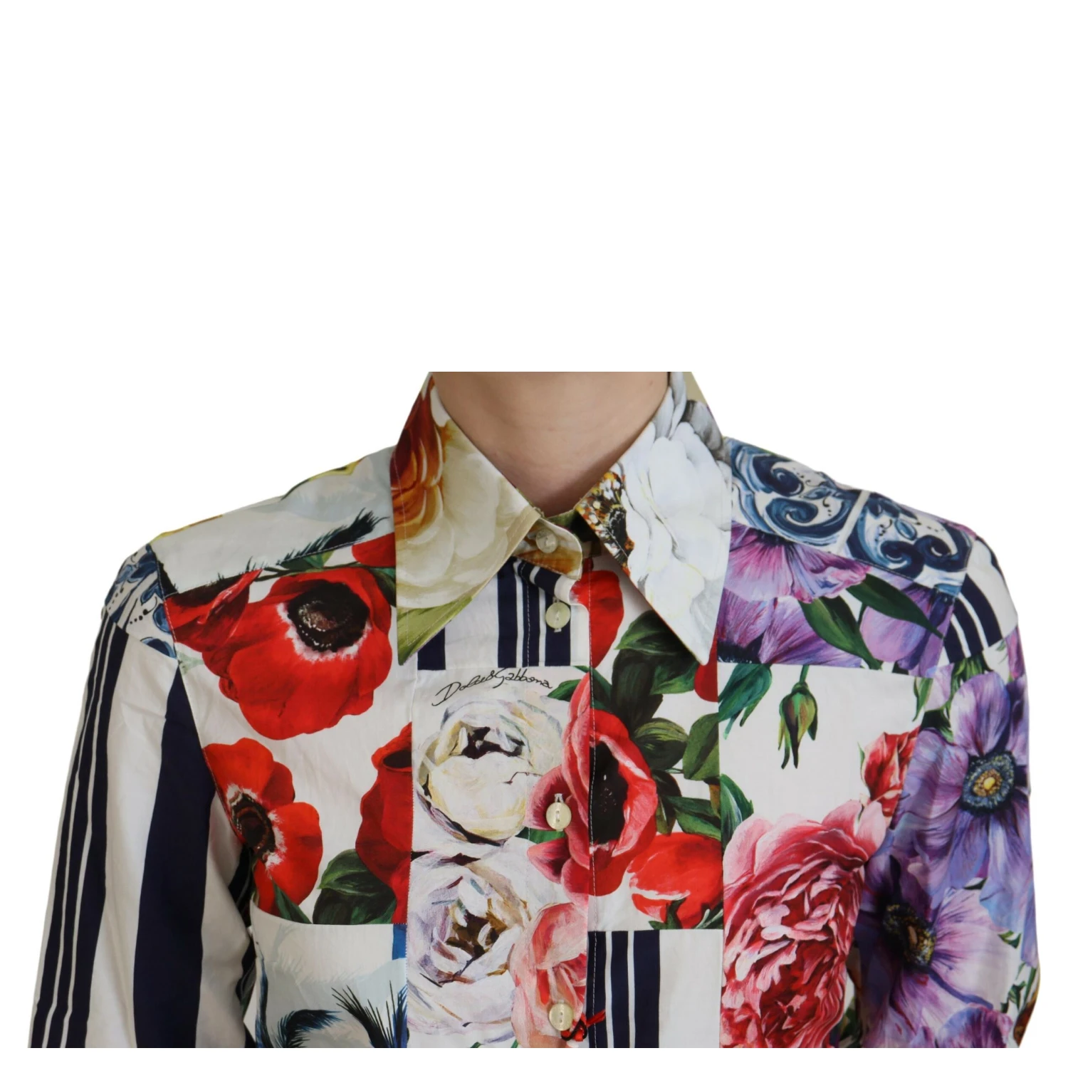 Multicolor Floral Cotton Collared Blouse Top