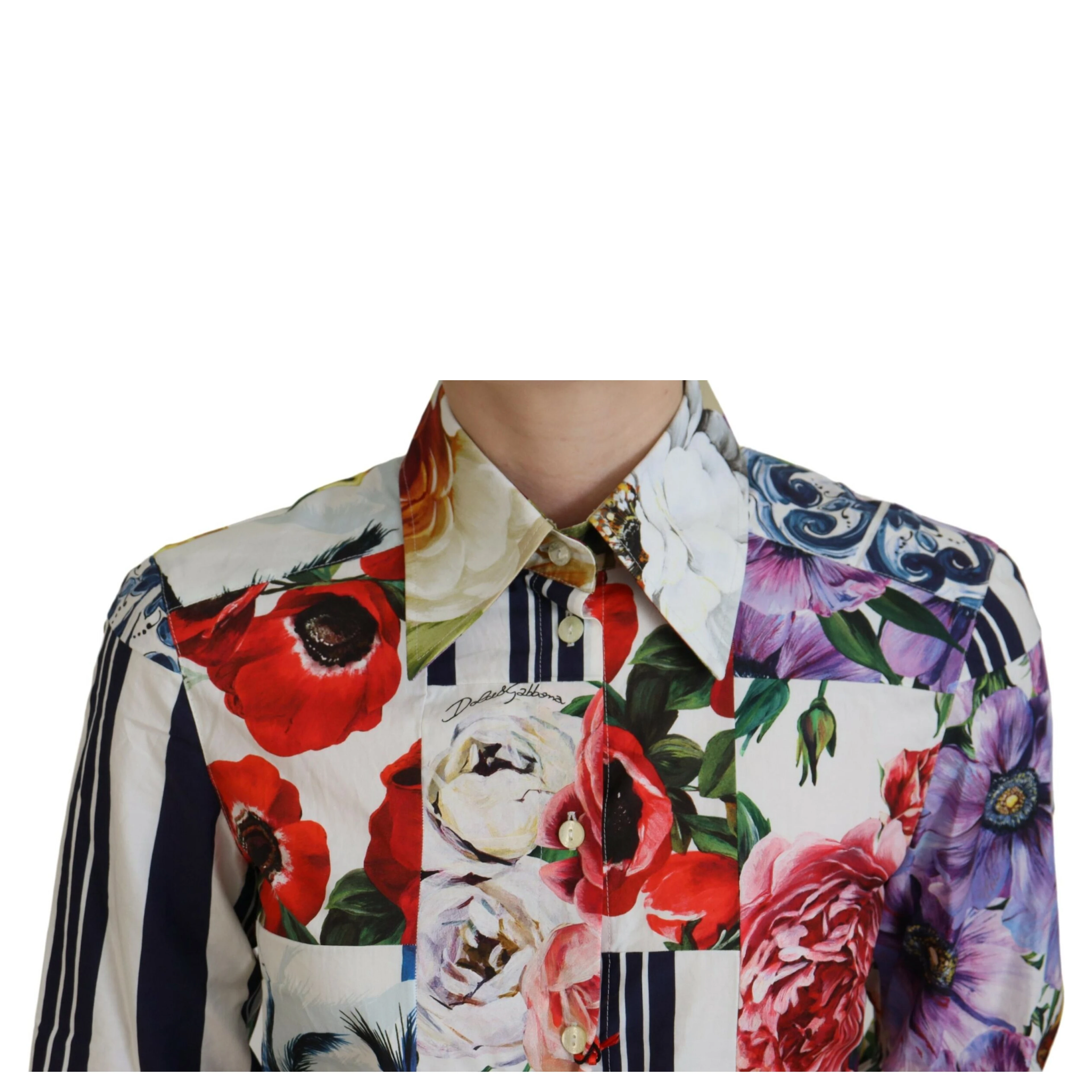 Multicolor Floral Cotton Collared Blouse Top