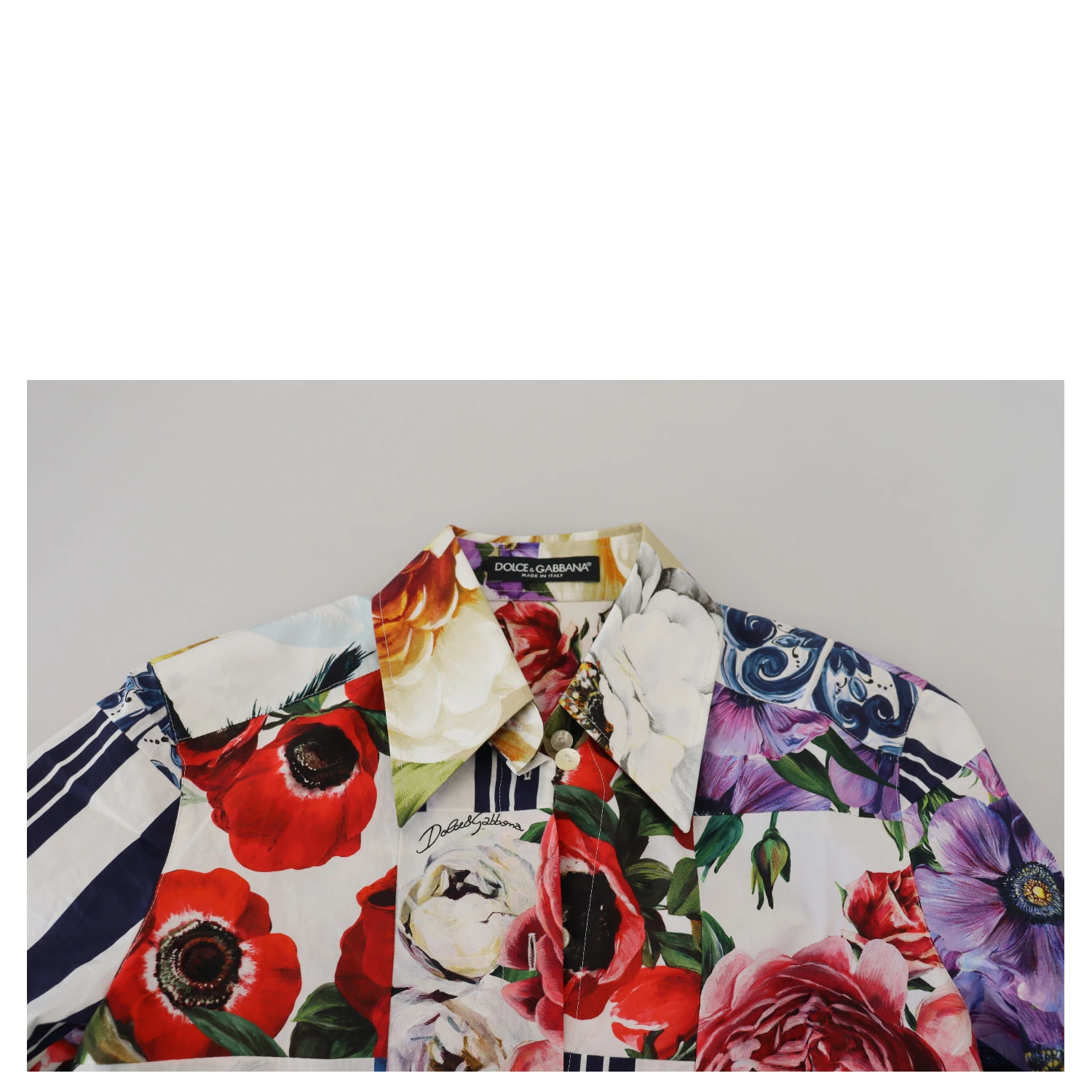 Multicolor Floral Cotton Collared Blouse Top