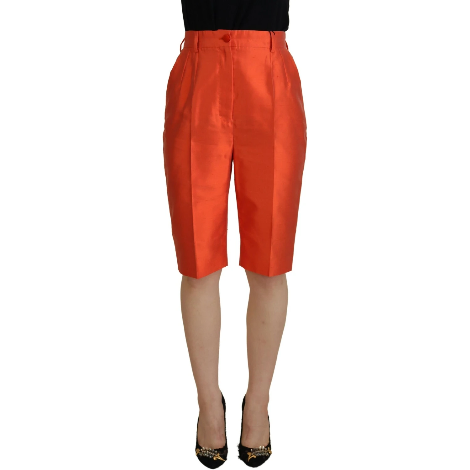 Orange Silk High Waist Cropped Pants