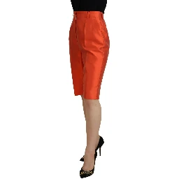 Orange Silk High Waist Cropped Pants