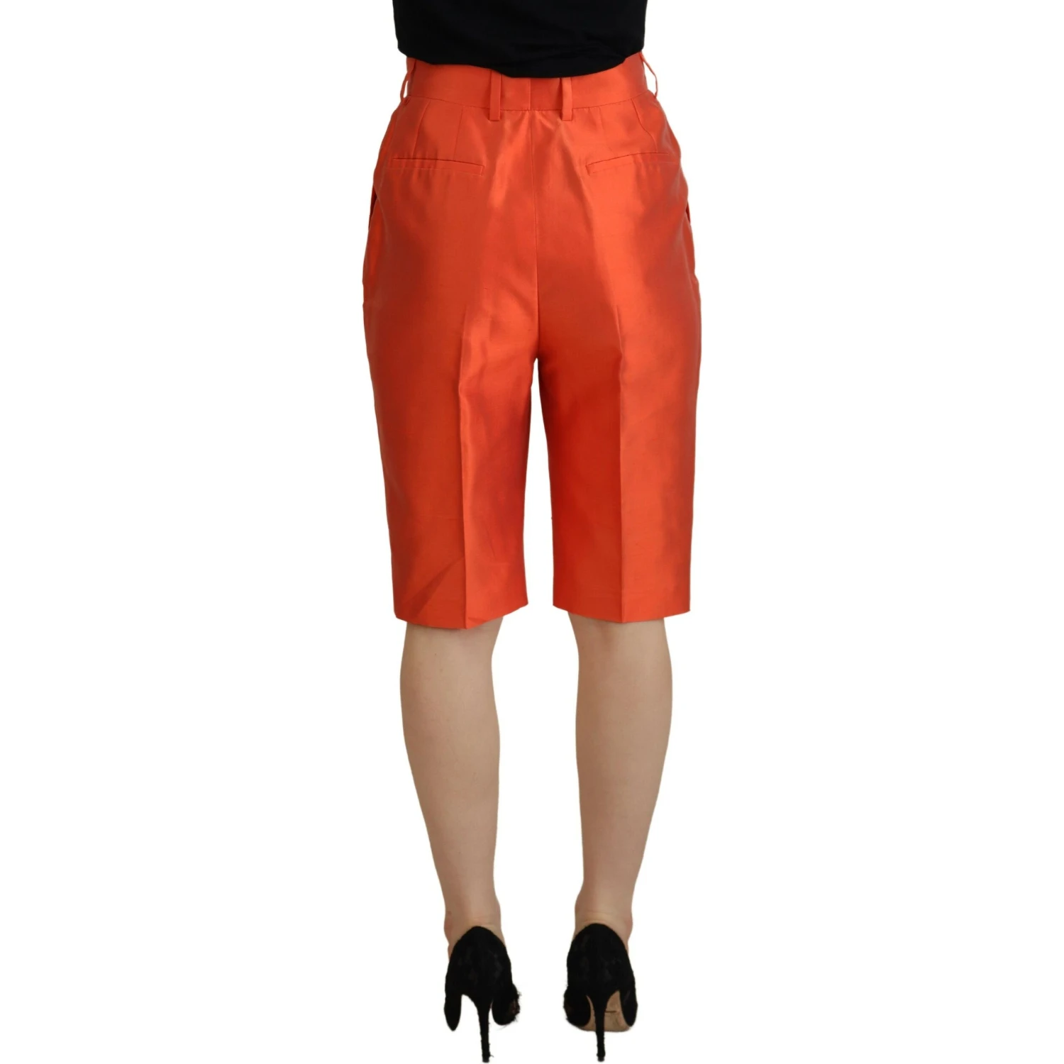 Orange Silk High Waist Cropped Pants