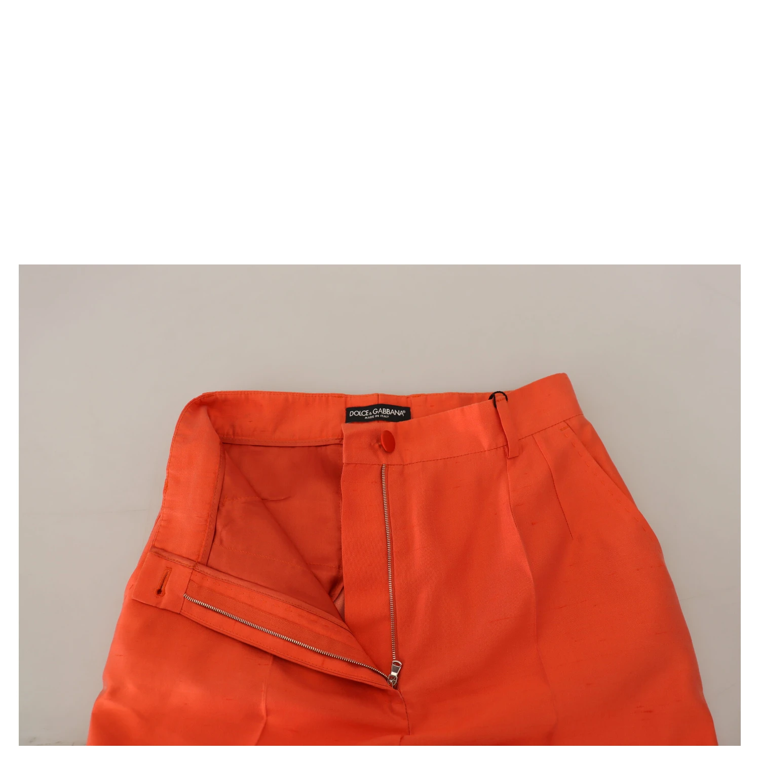 Orange Silk High Waist Cropped Pants