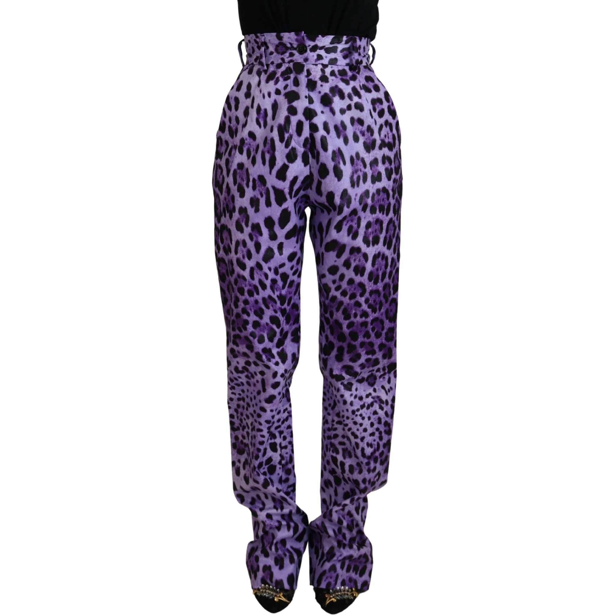 Purple Leopard Print High Waist Pants