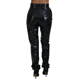 Black Nylon High Waist Skinny Pants