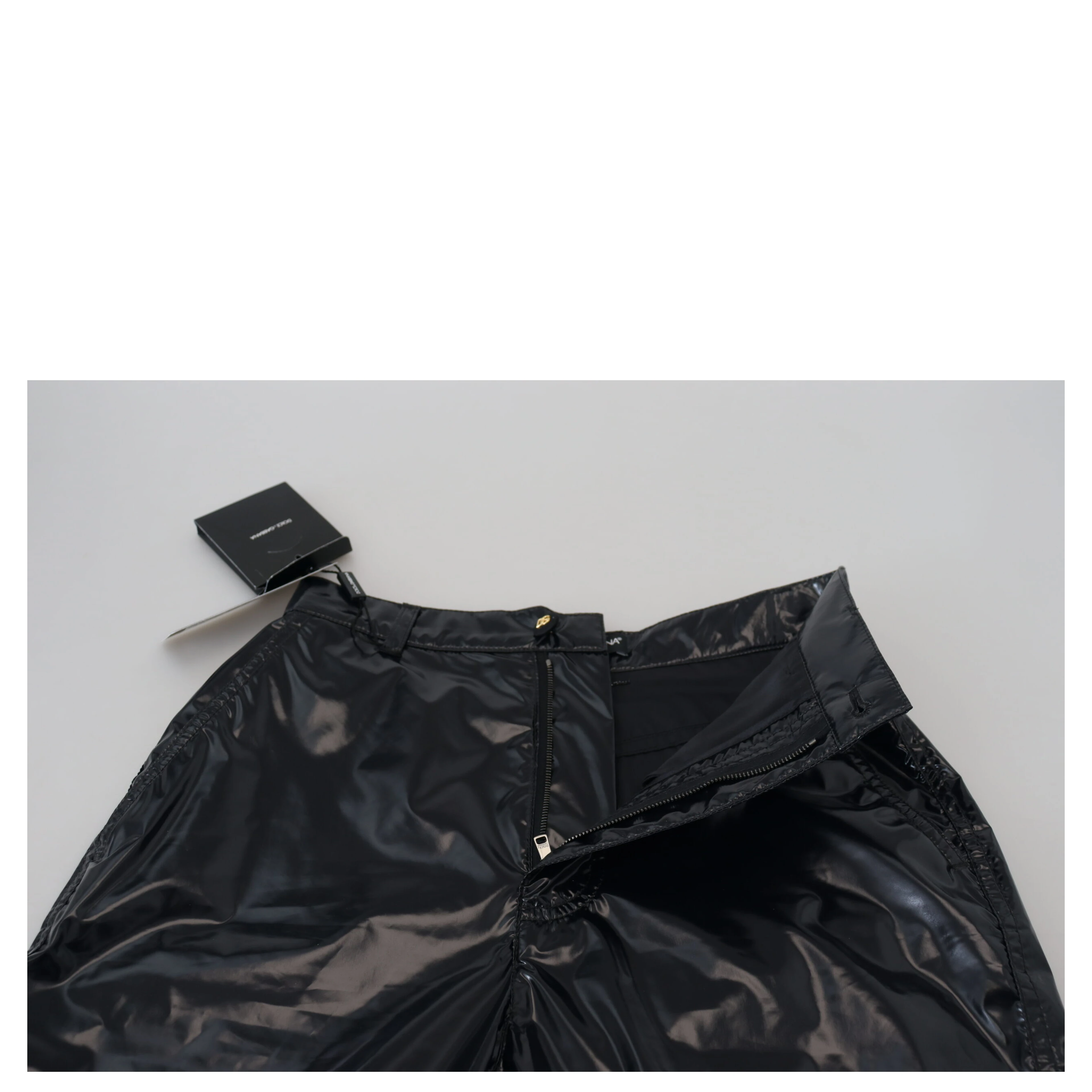 Black Nylon High Waist Skinny Pants
