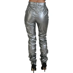 Metallic Silver High Waist Skinny Pants