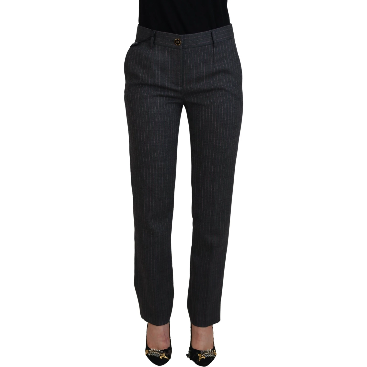 Gray Stripes Wool Tapered Women Pants