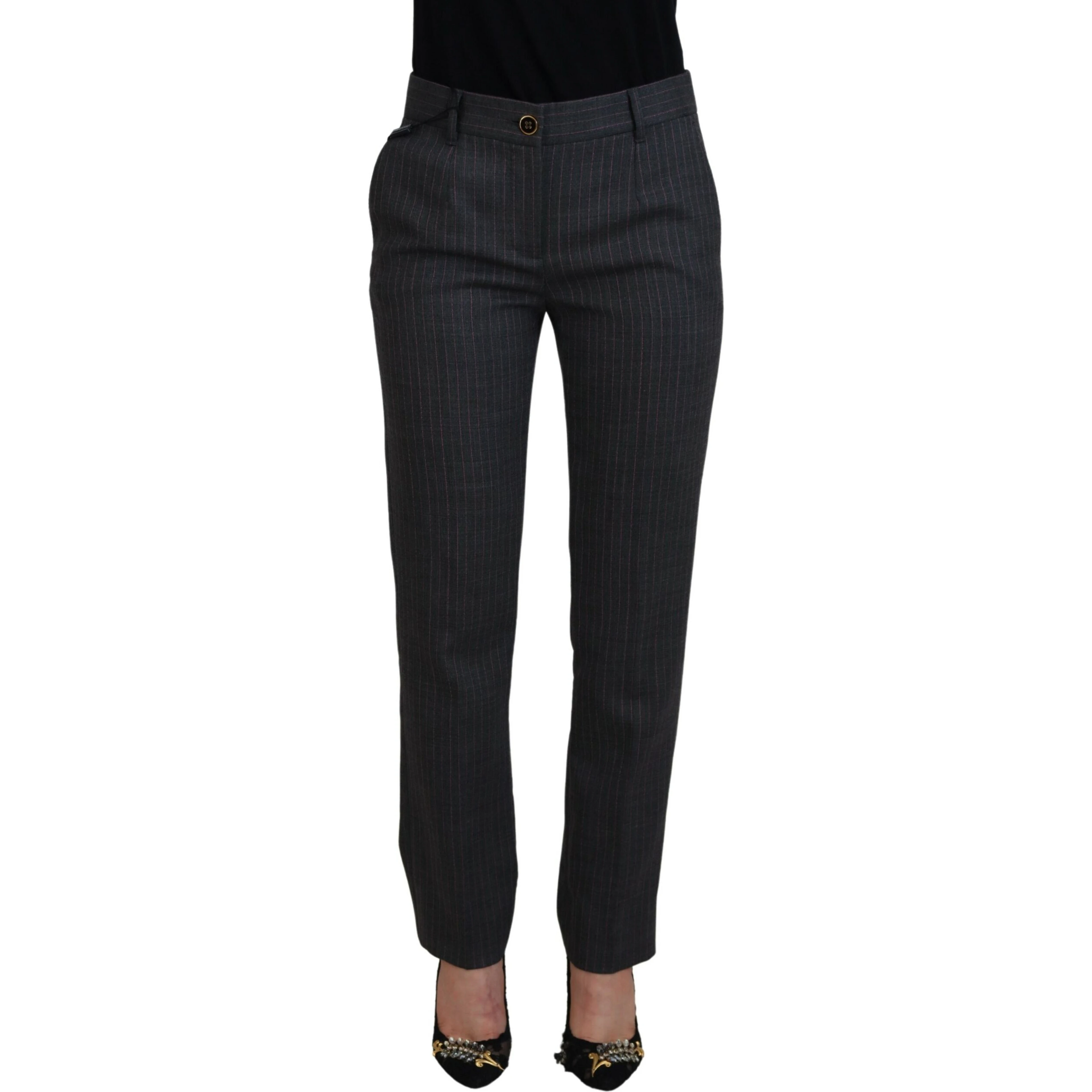 Gray Stripes Wool Tapered Women Pants
