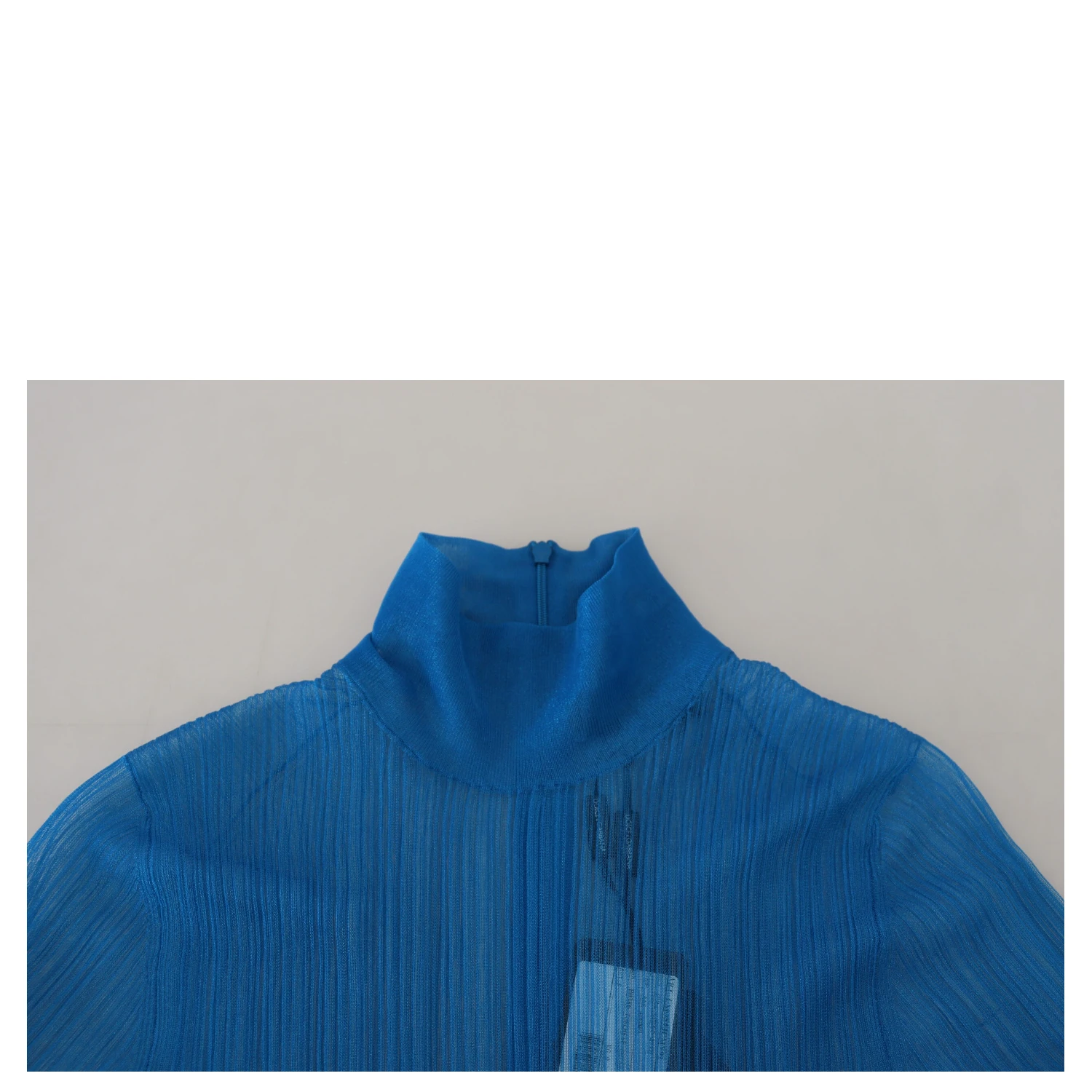 Blue Mesh Turtleneck Long Sleeve Blouse Top