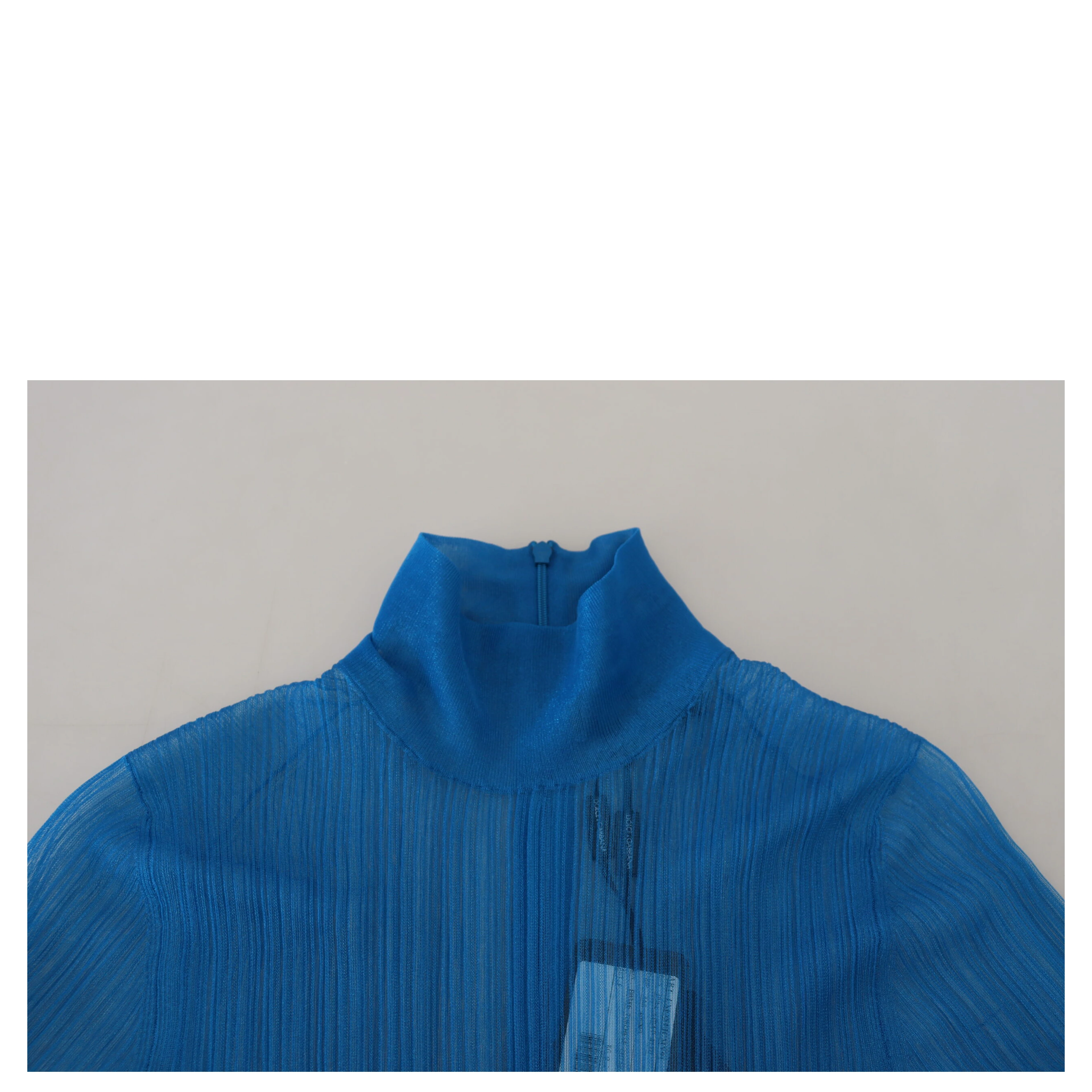 Blue Mesh Turtleneck Long Sleeve Blouse Top