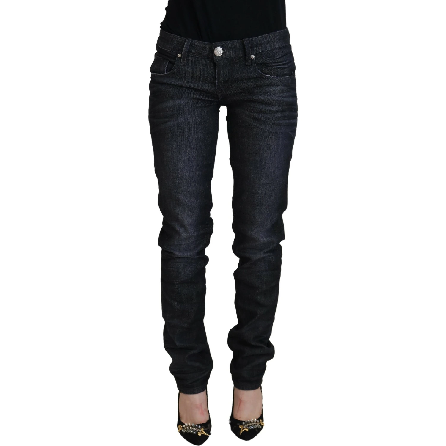 Black Cotton Low Waist Slim Fit Women Casual Denim Jeans