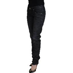 Black Cotton Low Waist Slim Fit Women Casual Denim Jeans