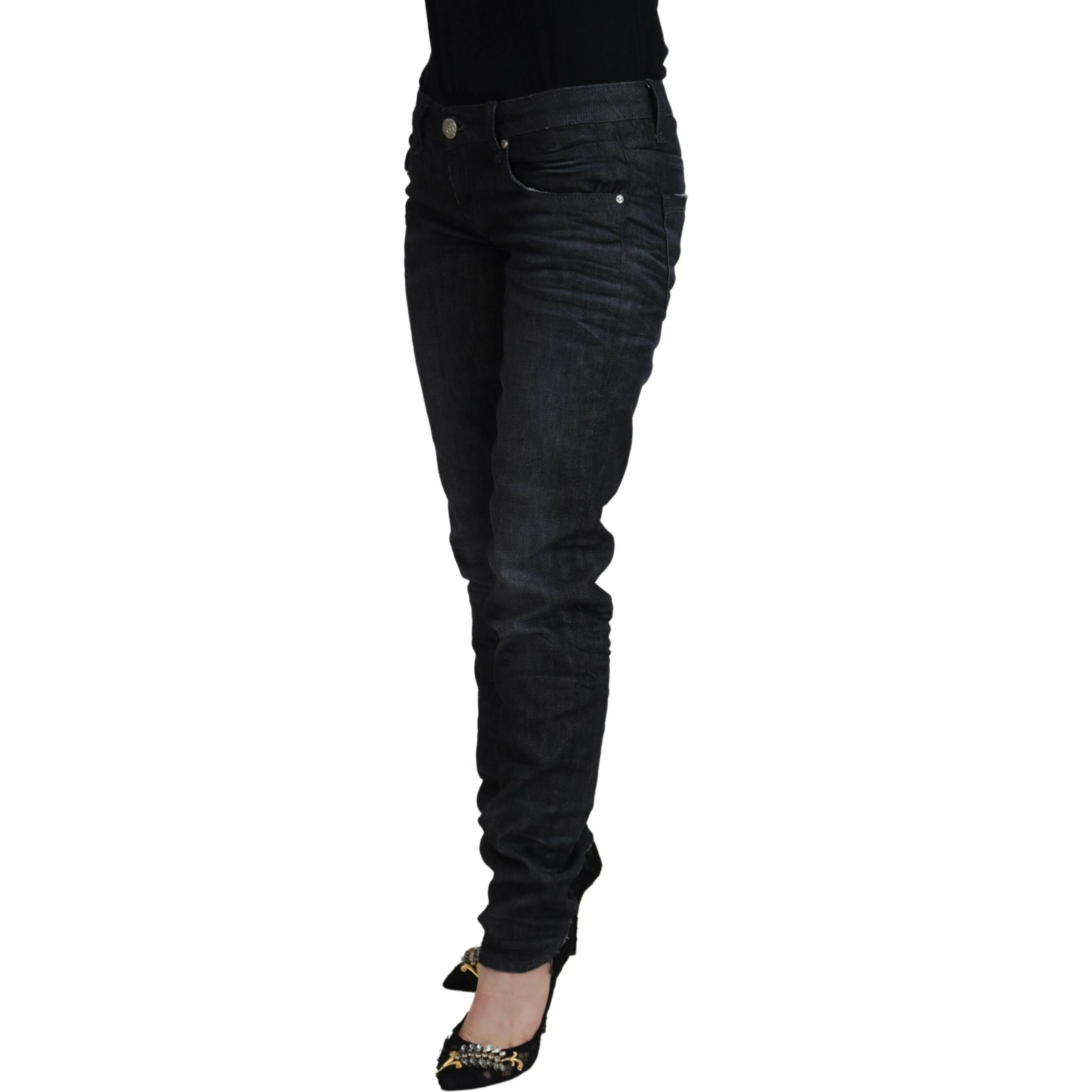Black Cotton Low Waist Slim Fit Women Casual Denim Jeans