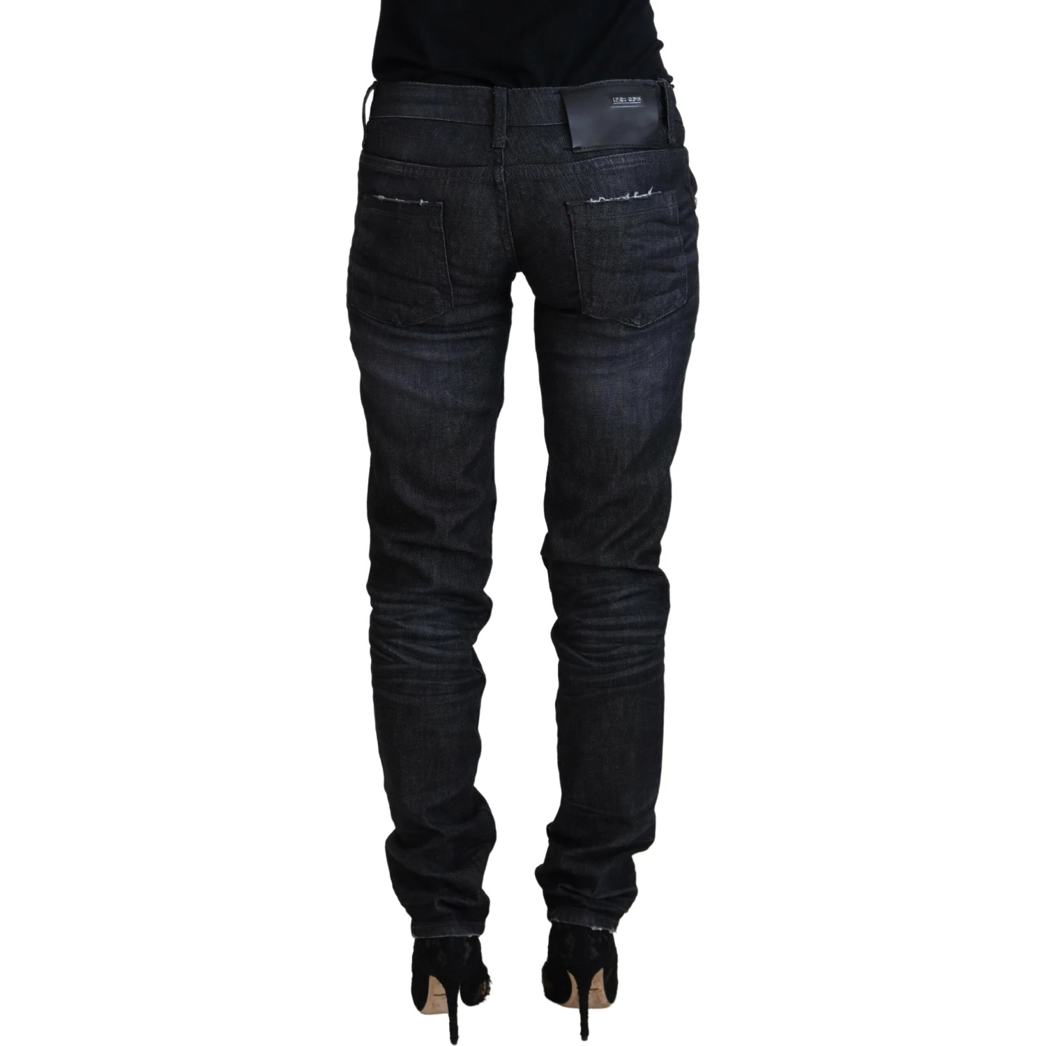 Black Cotton Low Waist Slim Fit Women Casual Denim Jeans